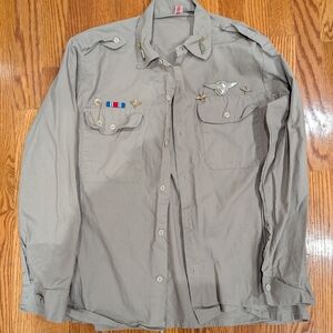 Men's Khaki Military Style Shirt With Assorted Pins